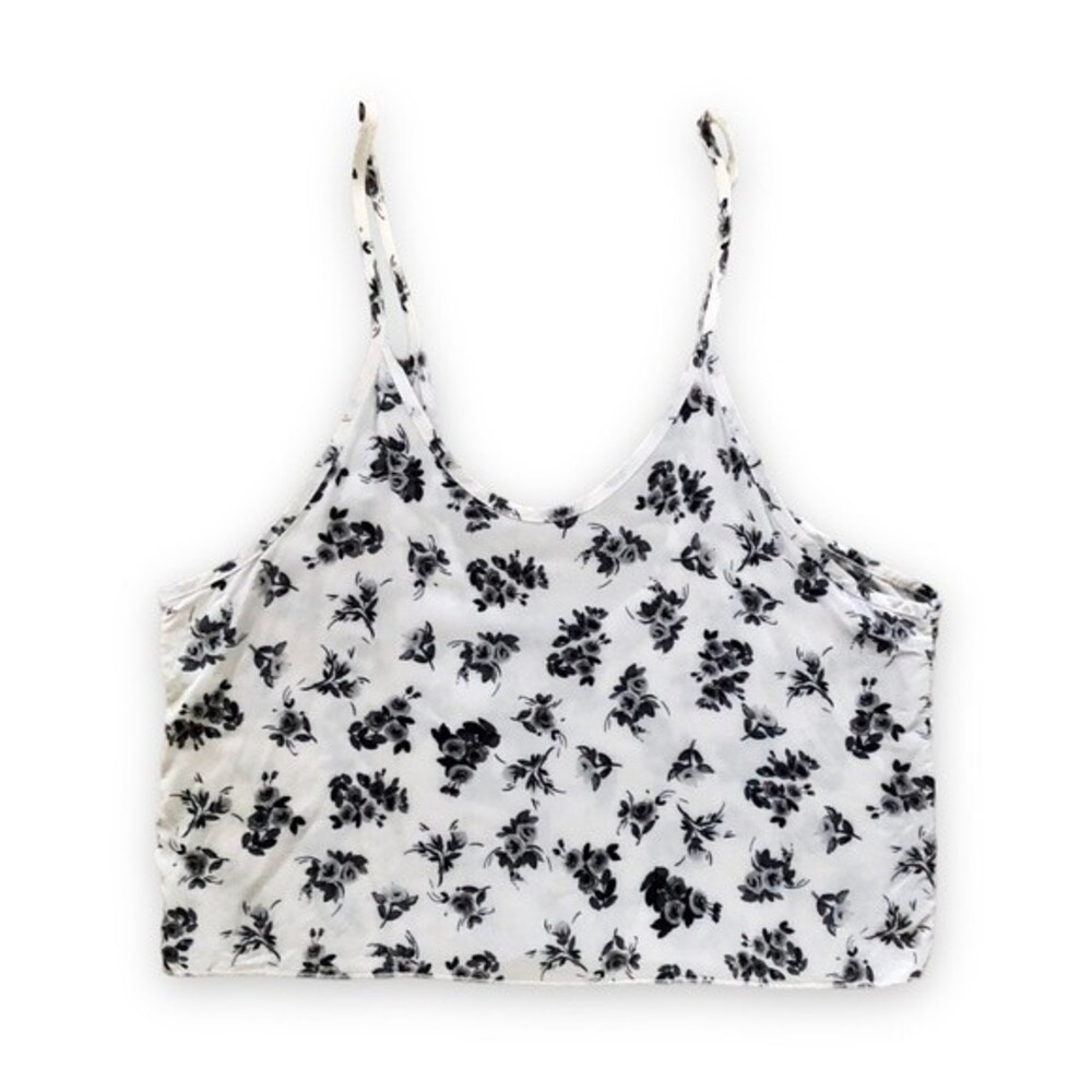 Brandy Melville White Gray Floral Cropped Cami Tank Top One Size Coquette